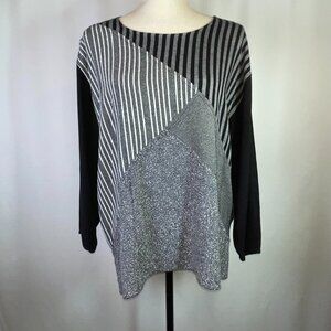 Dairi Morocco Artsy Top OS Knit Patchwork Black White 3/4 Sleeves Natural Fibers